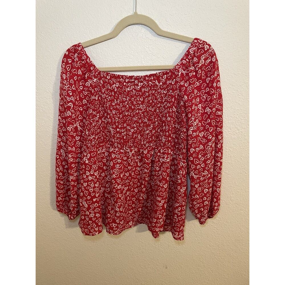 NWT LOFT Sweetheart Neckline Red Hearts Smocked Peasant Top Women’s Size 2 - Picture 6 of 6